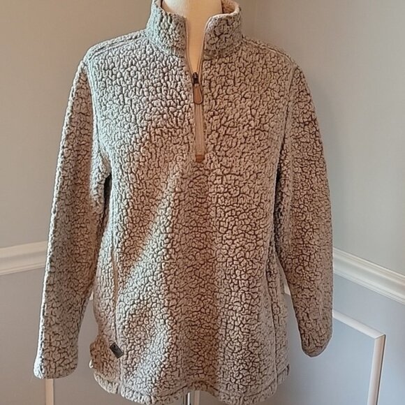 SIMPLY SOUTHERN COLLECTION Gray Taupe Sherpa Fleece Quarter Zip Preppy Jacket M - Picture 1 of 9